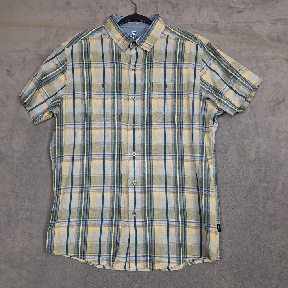 Kuhl Skorpio Shirt Mens Large Short Sleeve Button Up Linen Blend plaid